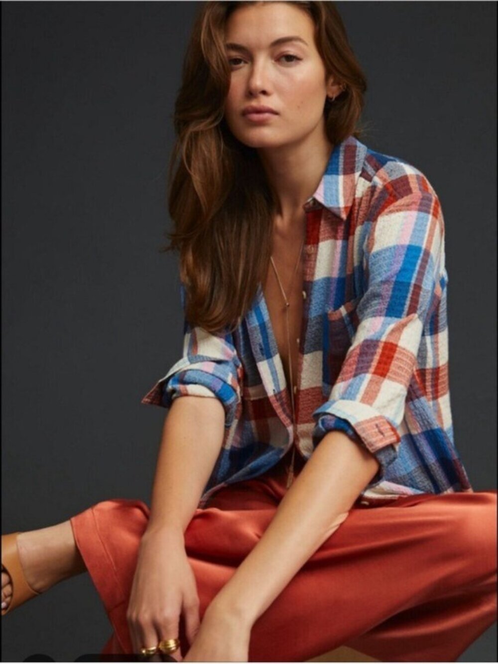 Anthropologie Plaid Button-Down Shirt Boho Camp Small